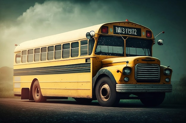 Foto gele schoolbus in retro stijl