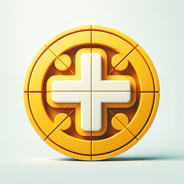 Gele tabletten pil met wit kruis symbool op witte achtergrond
