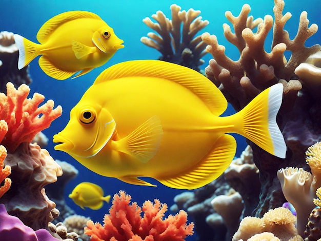 Gele tang vis Onderwater scène met koraalrif
