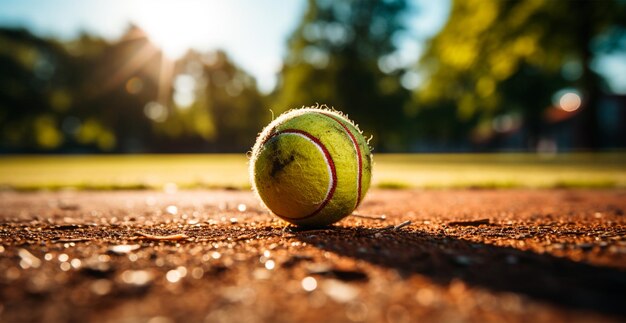 Gele tennisbal op de baan AI gegenereerde afbeelding