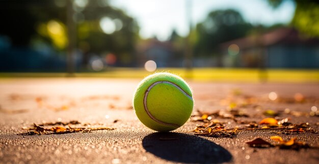 Gele tennisbal op de baan AI gegenereerde afbeelding