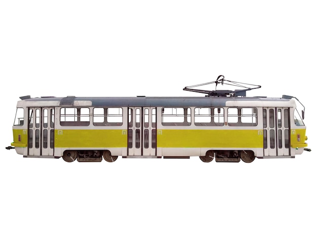 Gele tram geïsoleerd op wit