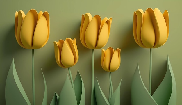 Gele tulpen op een groene achtergrond