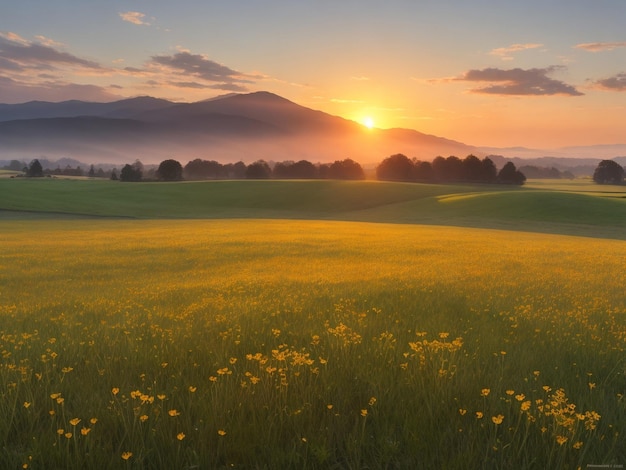 Gele veldbloem met zonsondergang