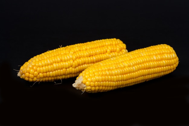 gele verse maïs op zwarte achtergrond