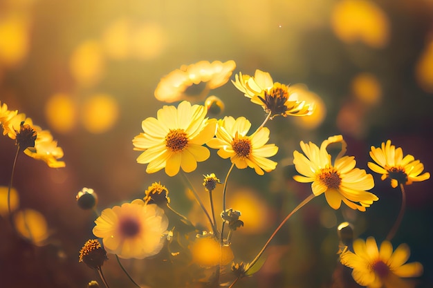 Gele zomerbloemen gele bloem groene plant en blad