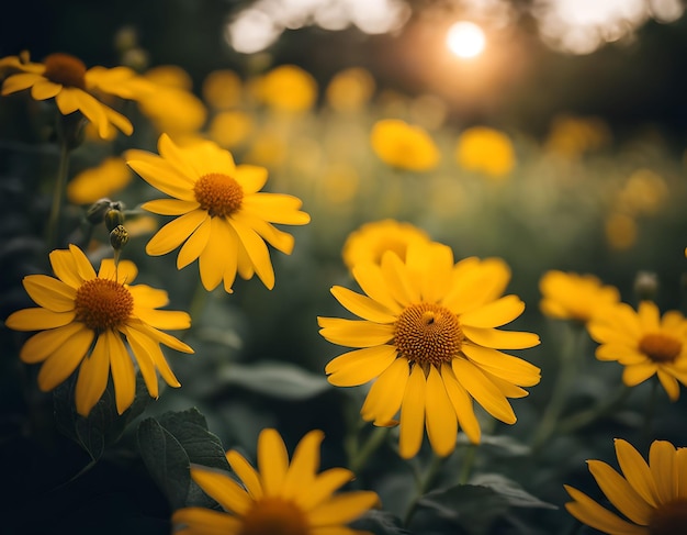 Gele zomerbloemen in eenjarige tuin