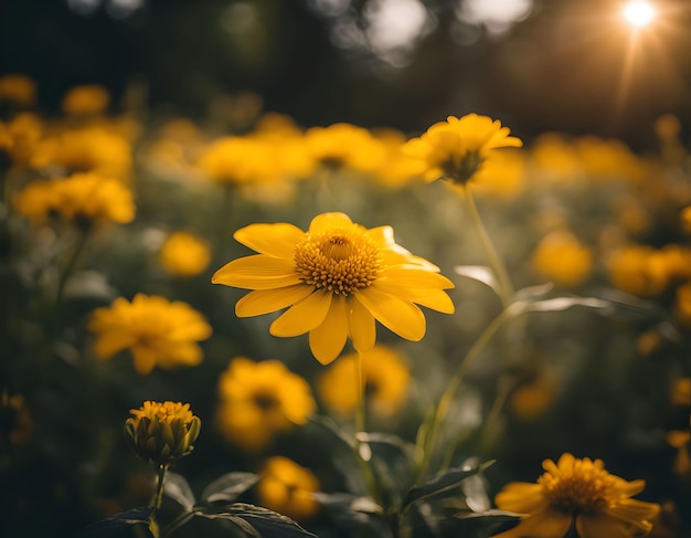 Gele zomerbloemen in eenjarige tuin