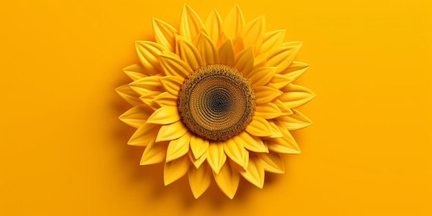 Gele zonnebloem op een gele achtergrond die de essentie van de schoonheid van de natuur vasthoudt met zijn levendige bloemblaadjes en stralende aanwezigheid Generatieve Ai