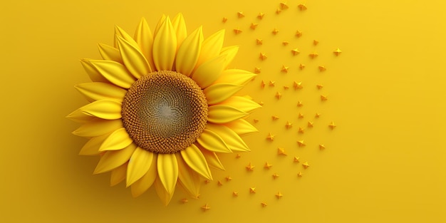 Gele zonnebloem op een gele achtergrond die de essentie van de schoonheid van de natuur vasthoudt met zijn levendige bloemblaadjes en stralende aanwezigheid Generatieve Ai