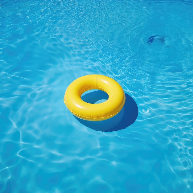 Foto gele zwembadvlotterring drijvend in een verfrissend blauw zwembad, generatieve ai