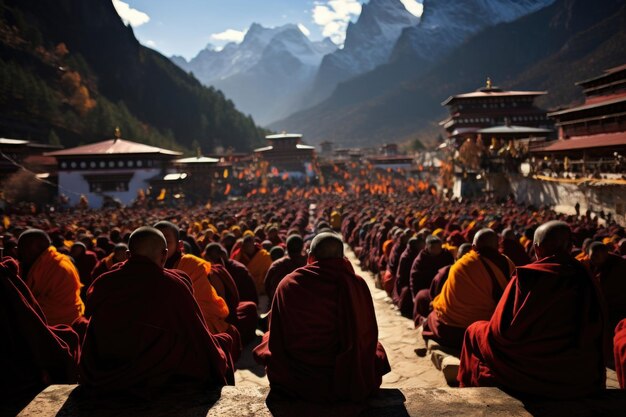 Photo gelug monks celebrate mani rimdu festival in tengboche nepal