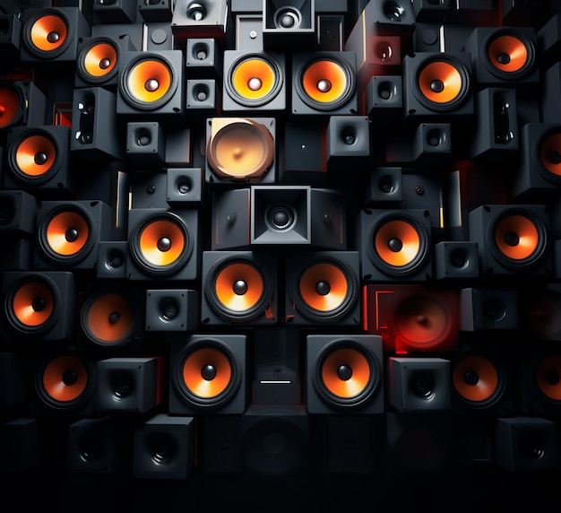 Foto geluidsmuur met grote speakers