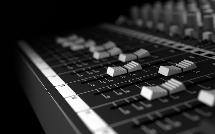 Foto geluidsstudio apparatuur. 3d render