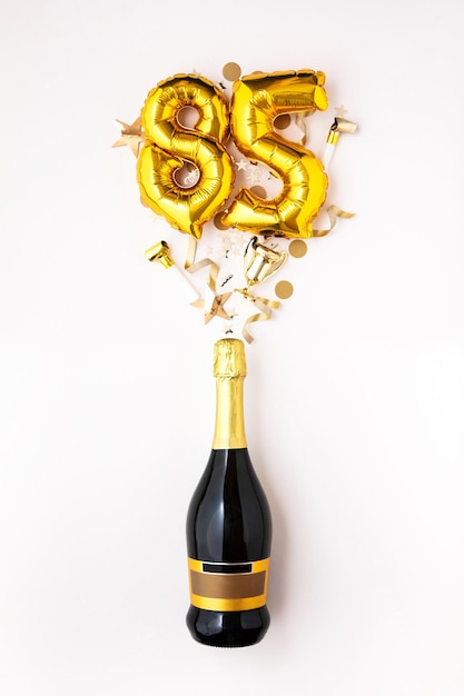Gelukkig 85-jarig jubileumfeest Champagnefles met gouden cijferballon