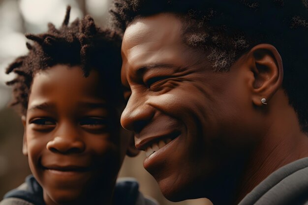 Gelukkig Afro-Amerikaanse vader en zoon kijken elkaar aan in het park Generatieve AI