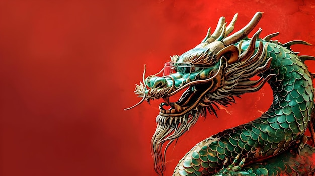 Gelukkig Chinees Nieuwjaar jaar van de draak sterrenbeeld op rode achtergrond Kopieer ruimte
