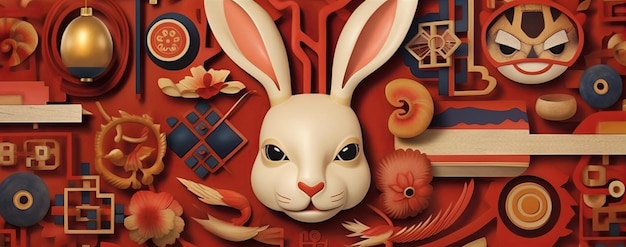Gelukkig Chinees Nieuwjaar met een schattig konijn Dierenvakantie cartoon personage gecreëerd met Generative AI