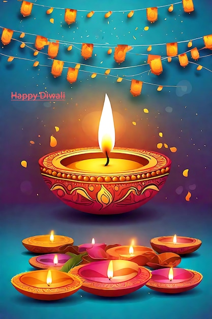 Gelukkig Diwali festival Deepavali viering met kaarsen banner sjabloon met kopie ruimte