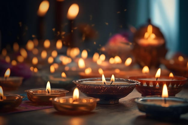 Gelukkig diwali of deepavali traditioneel indisch festival met klei diya olielamp Indisch hindoe-festival