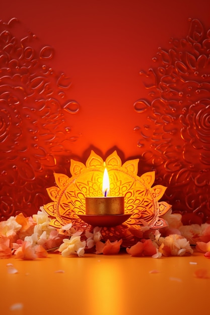 Gelukkig diwali-ontwerp met lichte kaarsen en rode achtergrond