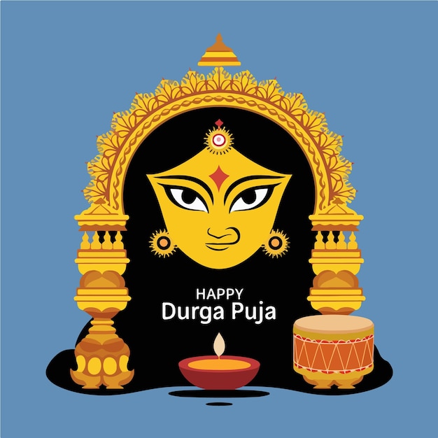 Gelukkig Durga Puja typografisch met Durga gezicht