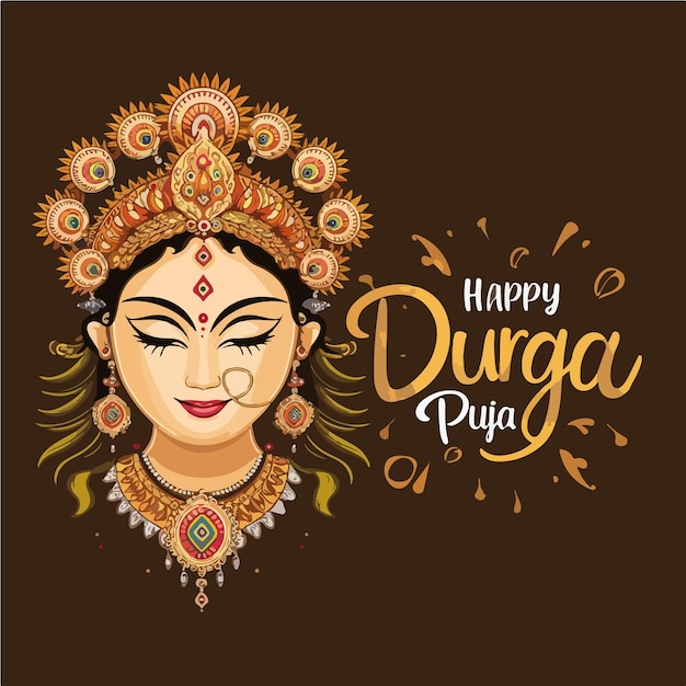 Gelukkig Durga Puja typografisch met Durga gezicht