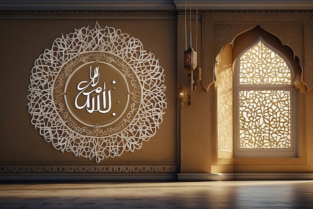 Gelukkig Eid mubarak tekstontwerp op een geïsoleerde lege muur