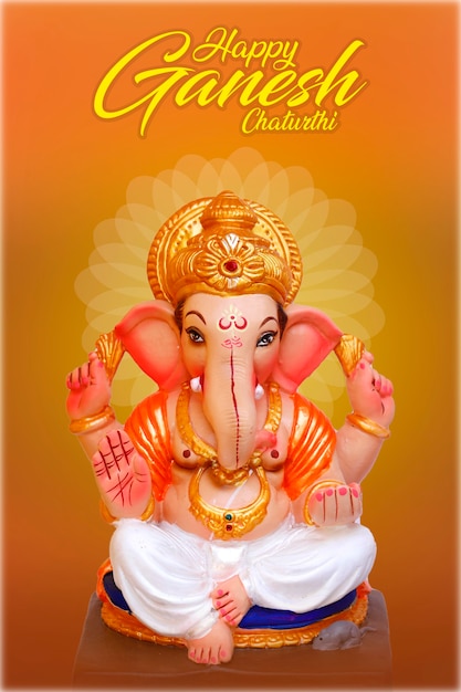 Gelukkig Ganesh Chaturthi-wenskaartontwerp met lord ganesha-idool
