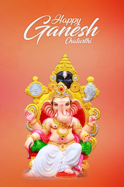 Gelukkig Ganesh Chaturthi-wenskaartontwerp met lord ganesha-idool