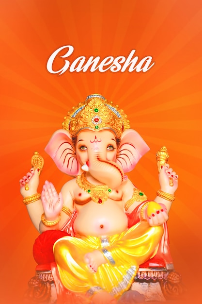 Gelukkig Ganesh Chaturthi-wenskaartontwerp met lord ganesha sclupture