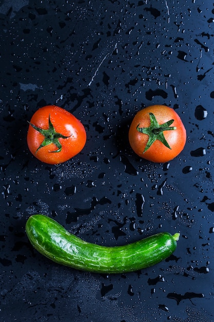 Gelukkig gezicht gemaakt met twee tomaten en een courgette