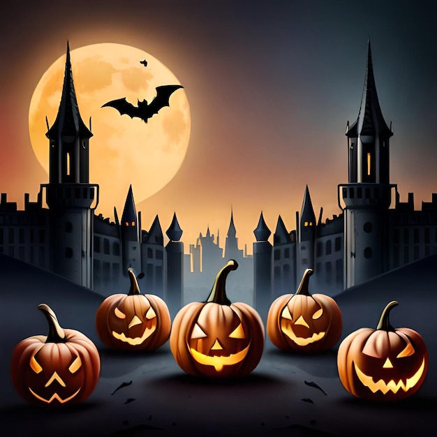 Gelukkig Halloween-bannermalplaatje met halloween-pompoen en Halloween-elementen