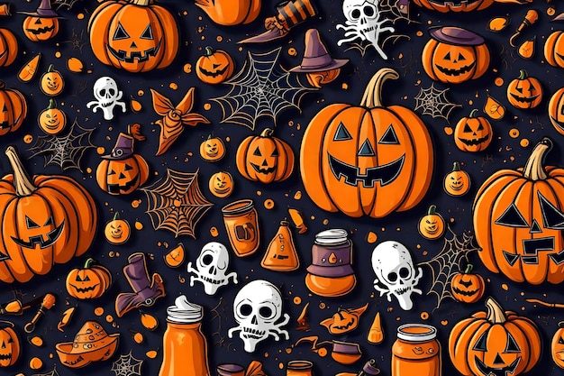 Gelukkig Halloween-bannermalplaatje met halloween-pompoen en Halloween-elementen