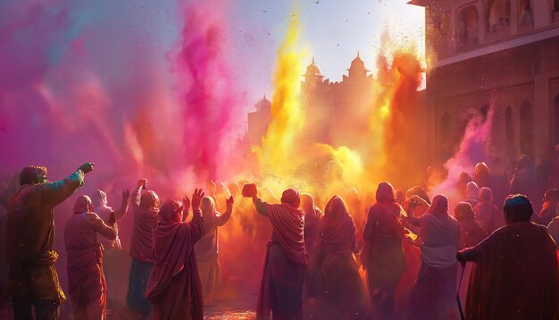 Gelukkig Holi Festival Holi Hai Indiase mensen vieren het festival Holi in Delhi AI