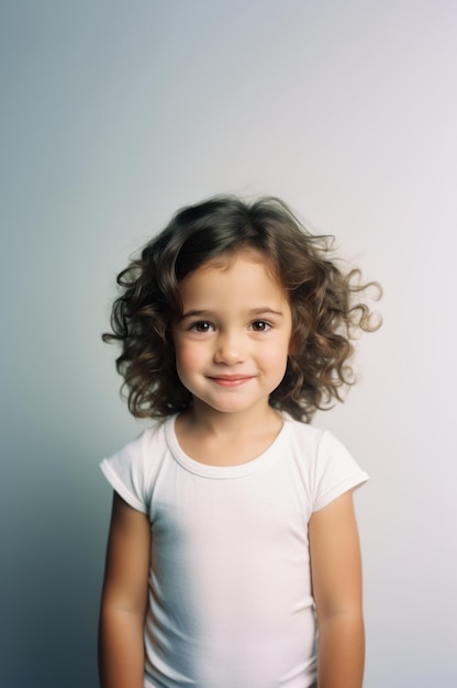 Gelukkig jong meisje portret in witte t-shirt een kind glimlachend