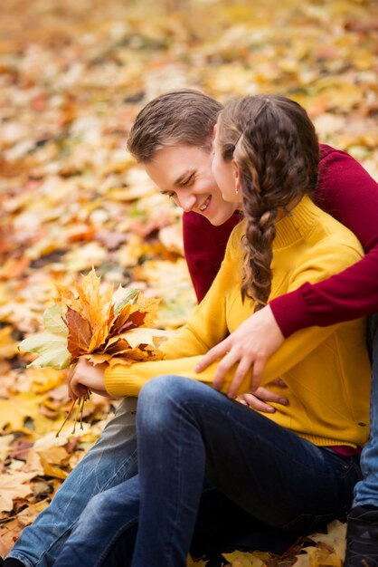 Gelukkig jong paar in het de herfstpark