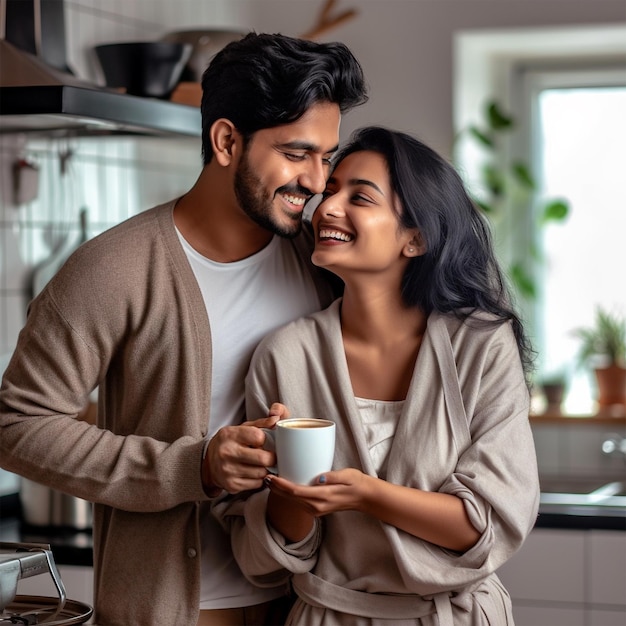 Gelukkig Jong Sri Lankaans Paar Koffie Drinken