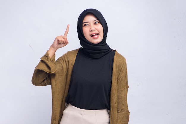 Gelukkig Jonge Hijab Vrouw Richten Geïsoleerd