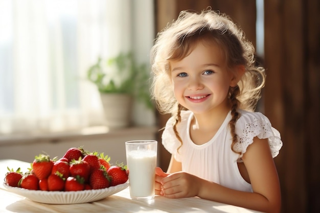 Gelukkig kind geniet van aardbeien Generatieve AI