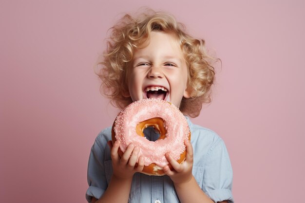 Gelukkig kind met geglazuurde donut