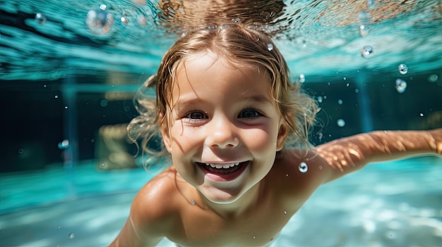 gelukkig kind onderwater zwemmen