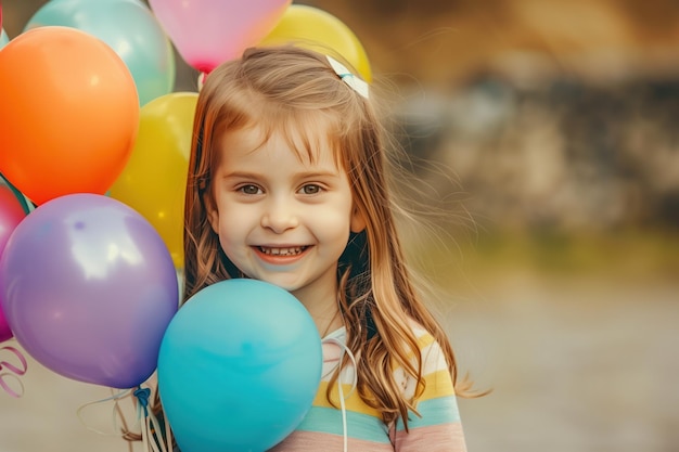 Gelukkig klein meisje met ballonnen Generatieve AI