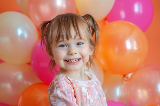 Gelukkig klein meisje met ballonnen Generatieve AI