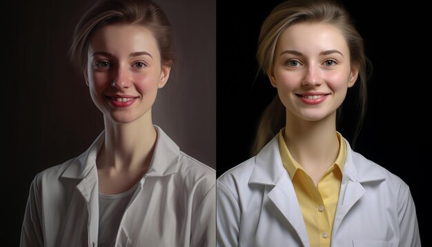 Gelukkig lachende vrouwelijke leraar schattige jonge mensen onderwijs Slavische verschijning foto van jonge dokter