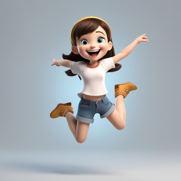 Gelukkig meisje cartoon met grote glimlach springen gegenereerd door AI