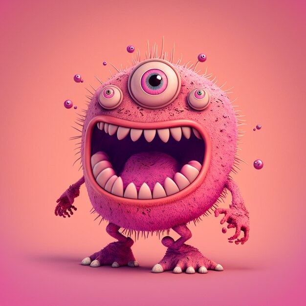 Foto gelukkig monster op roze achtergrond