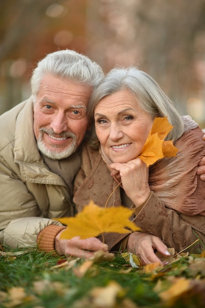 gelukkig mooi Senior paar in herfst park