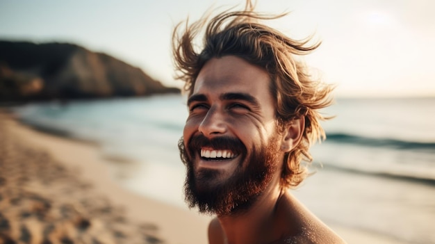 Gelukkig mooie jonge man op het strand