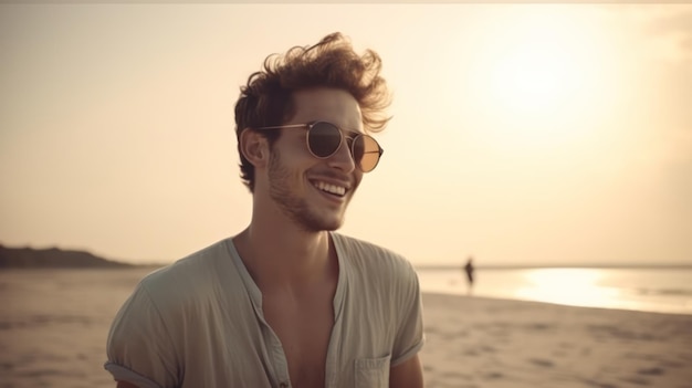 Gelukkig mooie jonge man op het strand